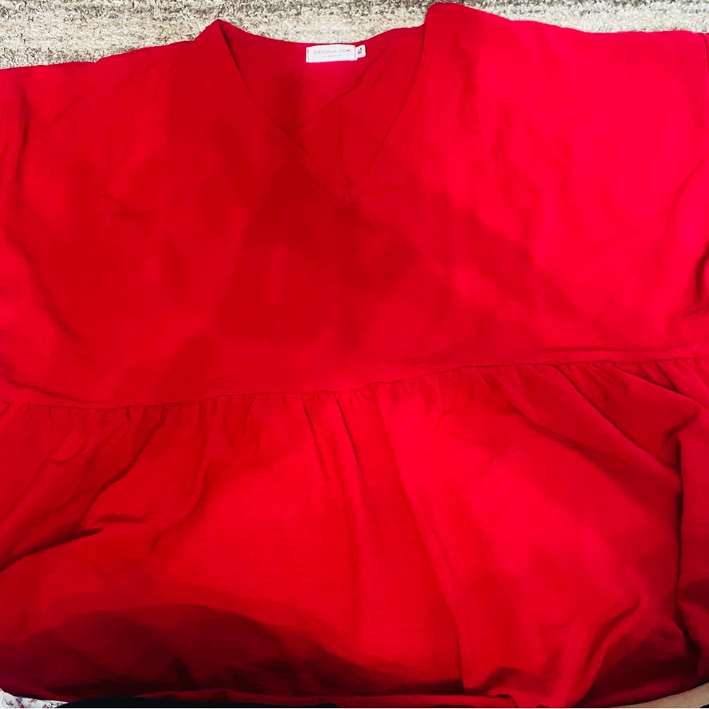 Chicsoul.com V-Neck Red Women's Blouse (6)